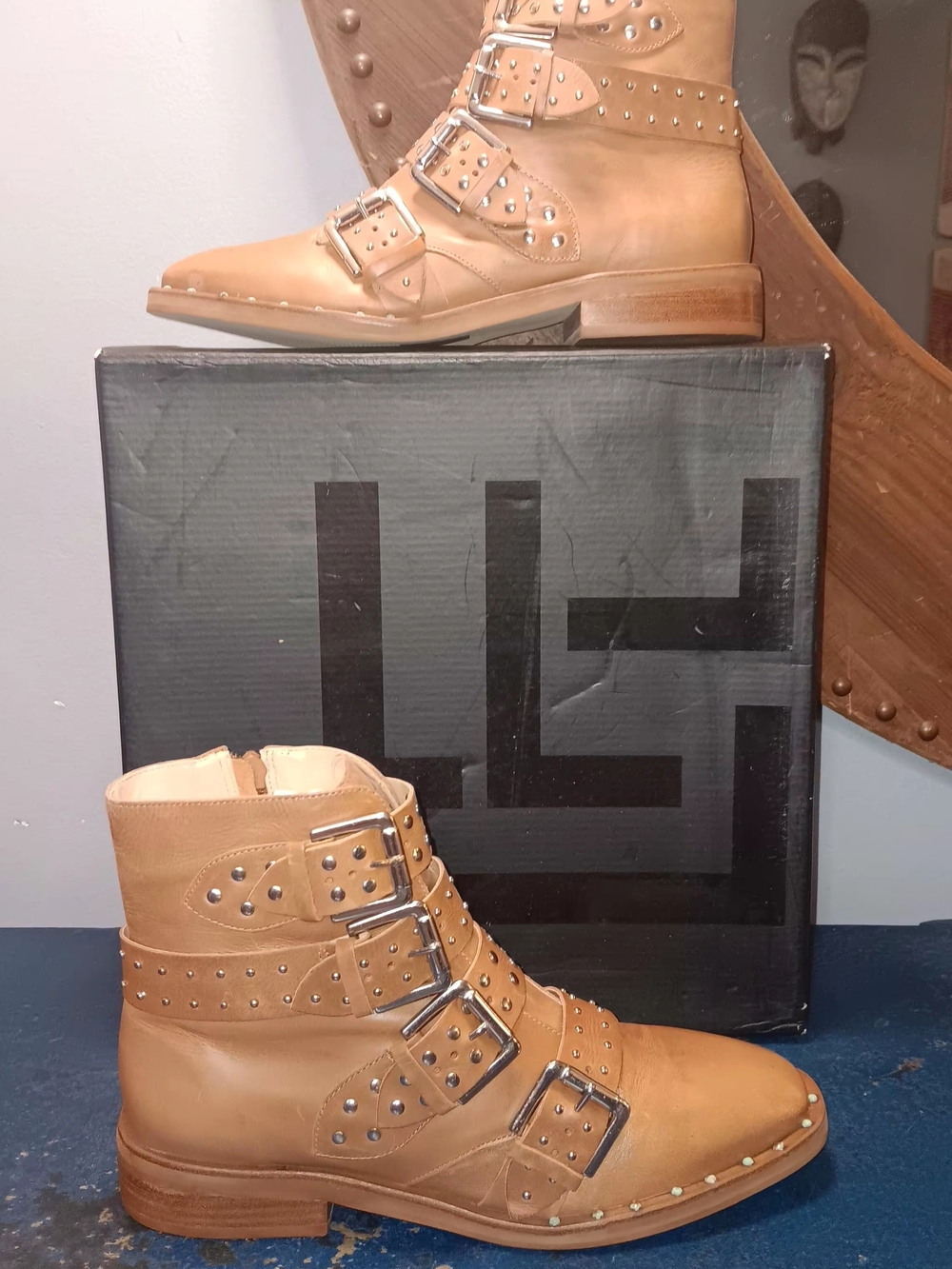 LFL by Lust for Life Tan Studded Multi-Buckle Ankle Boots